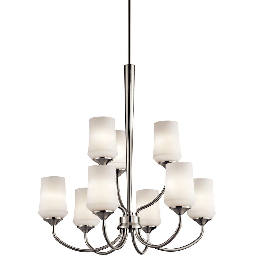 Kichler 43666NI Aubrey 31.25" 9 Light 2 Tier Chandelier with Satin Etched Cased Opal in Brushed Nickel
